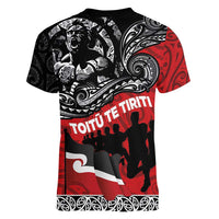 Aotearoa Toitu Te Tiriti Women V-Neck T-Shirt Honoring Te Tiriti o Waitangi Maori Haka LT03 - Polynesian Pride