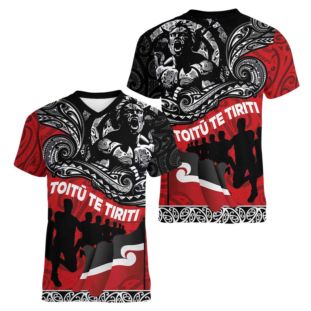 Aotearoa Toitu Te Tiriti Women V-Neck T-Shirt Honoring Te Tiriti o Waitangi Maori Haka LT03 - Polynesian Pride