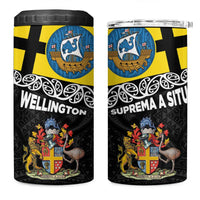 New Zealand Wellington 4 in 1 Can Cooler Tumbler The Capital's Emblems - Flag and Koru Art LT03 One Size: 16 oz Black - Polynesian Pride