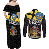 New Zealand Wellington Couples Matching Off Shoulder Maxi Dress and Long Sleeve Button Shirt The Capital's Emblems Flag and Koru Art LT03 - Polynesian Pride