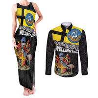 New Zealand Wellington Couples Matching Tank Maxi Dress and Long Sleeve Button Shirt The Capital's Emblems Flag and Koru Art LT03 Black - Polynesian Pride