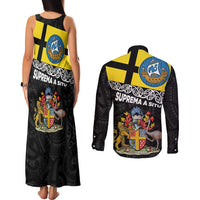 New Zealand Wellington Couples Matching Tank Maxi Dress and Long Sleeve Button Shirt The Capital's Emblems Flag and Koru Art LT03 - Polynesian Pride
