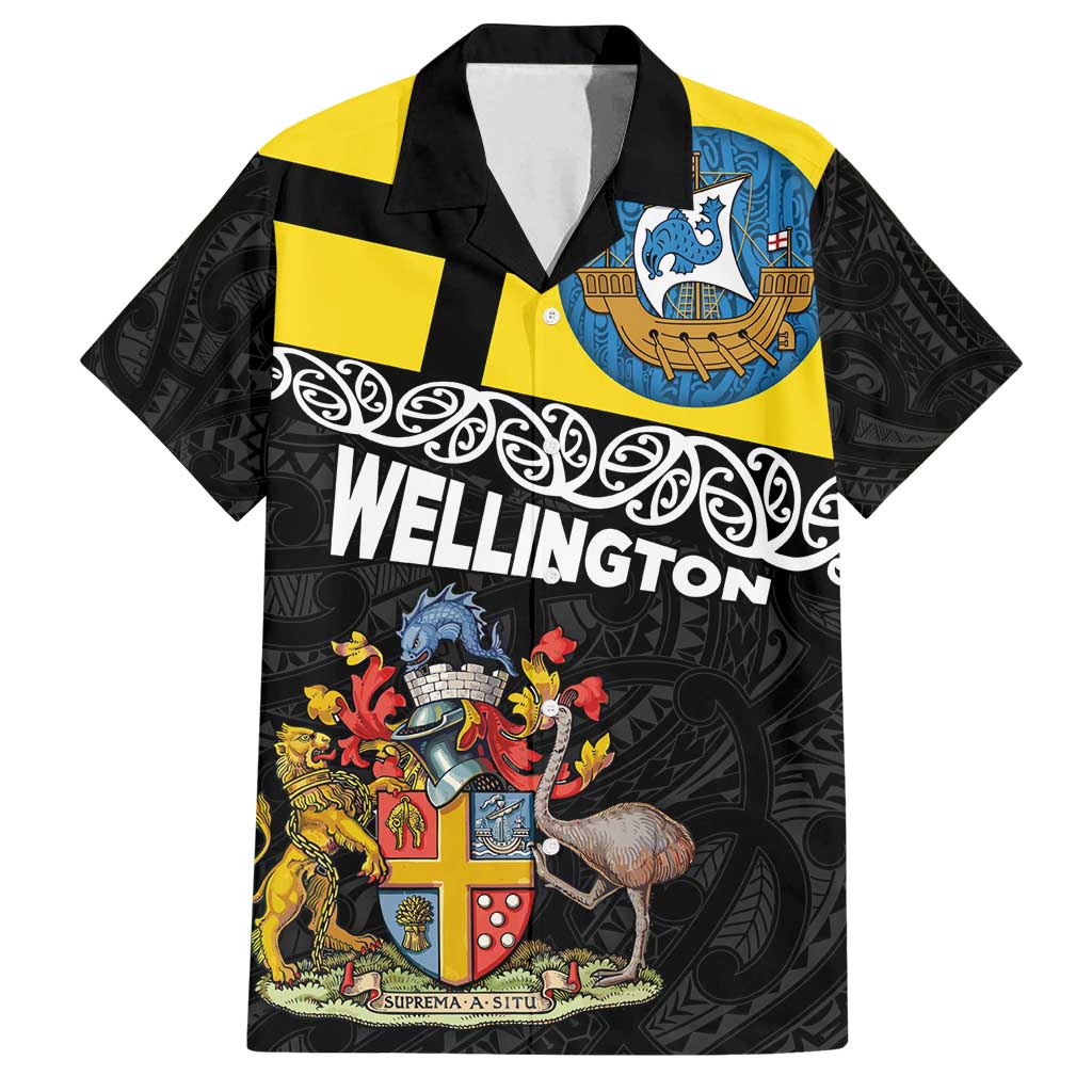 New Zealand Wellington Family Matching Long Sleeve Bodycon Dress and Hawaiian Shirt The Capital's Emblems Flag and Koru Art LT03 Dad's Shirt - Short Sleeve Black - Polynesian Pride