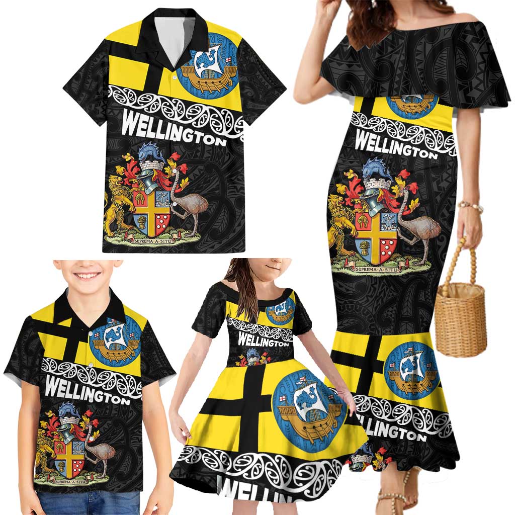 New Zealand Wellington Family Matching Mermaid Dress and Hawaiian Shirt The Capital's Emblems Flag and Koru Art LT03 - Polynesian Pride