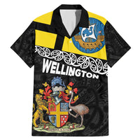 New Zealand Wellington Family Matching Mermaid Dress and Hawaiian Shirt The Capital's Emblems Flag and Koru Art LT03 Dad's Shirt - Short Sleeve Black - Polynesian Pride
