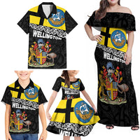 New Zealand Wellington Family Matching Off Shoulder Maxi Dress and Hawaiian Shirt The Capital's Emblems Flag and Koru Art LT03 - Polynesian Pride
