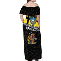 New Zealand Wellington Family Matching Off Shoulder Maxi Dress and Hawaiian Shirt The Capital's Emblems Flag and Koru Art LT03 - Polynesian Pride