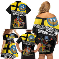 New Zealand Wellington Family Matching Off Shoulder Short Dress and Hawaiian Shirt The Capital's Emblems Flag and Koru Art LT03 - Polynesian Pride