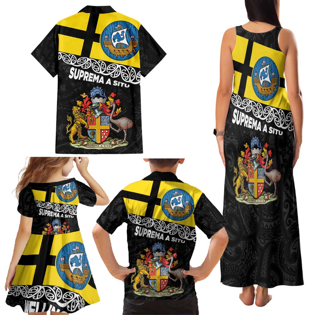 New Zealand Wellington Family Matching Tank Maxi Dress and Hawaiian Shirt The Capital's Emblems Flag and Koru Art LT03 - Polynesian Pride