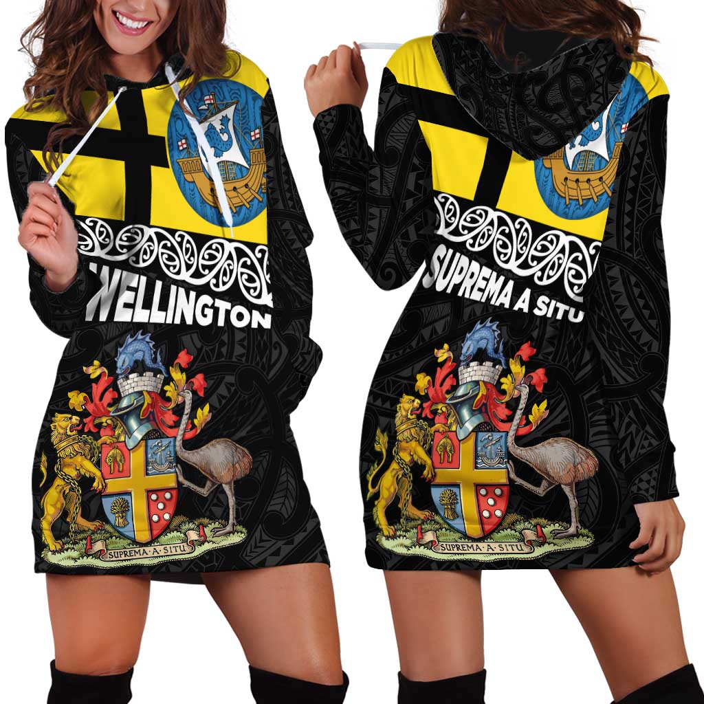 New Zealand Wellington Hoodie Dress The Capital's Emblems Flag and Koru Art LT03 - Polynesian Pride