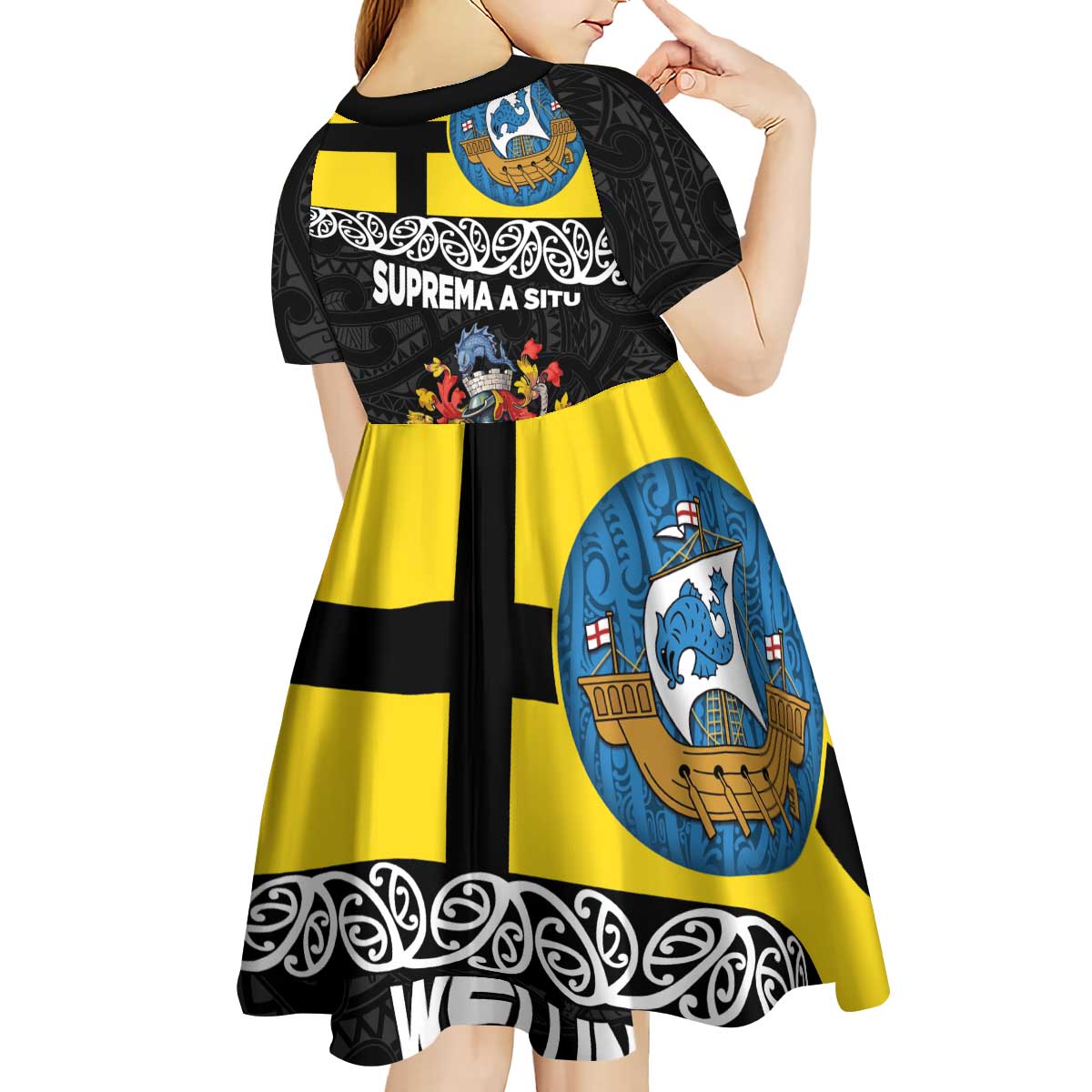 New Zealand Wellington Kid Short Sleeve Dress The Capital's Emblems Flag and Koru Art LT03 - Polynesian Pride