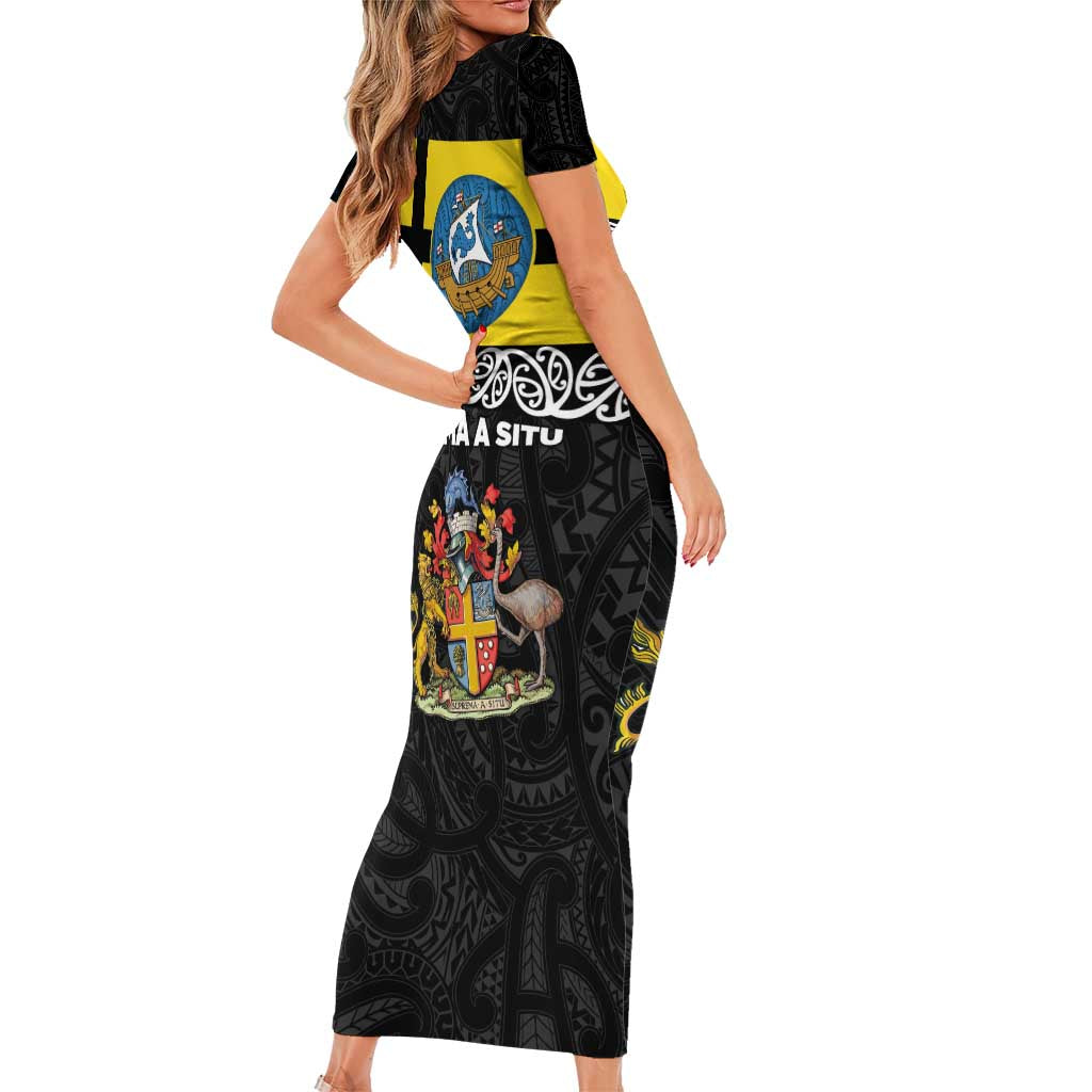 New Zealand Wellington Short Sleeve Bodycon Dress The Capital's Emblems Flag and Koru Art LT03 - Polynesian Pride