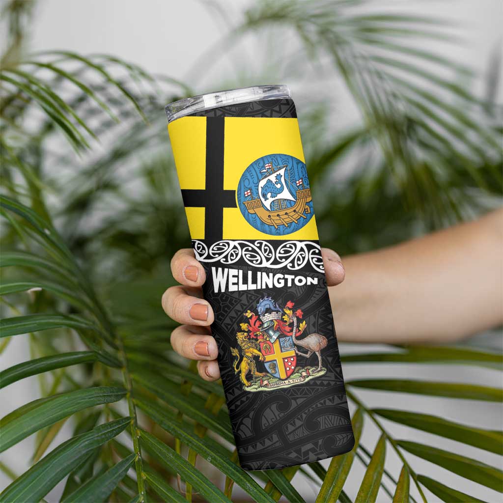 New Zealand Wellington Skinny Tumbler The Capital's Emblems - Flag and Koru Art LT03 - Polynesian Pride