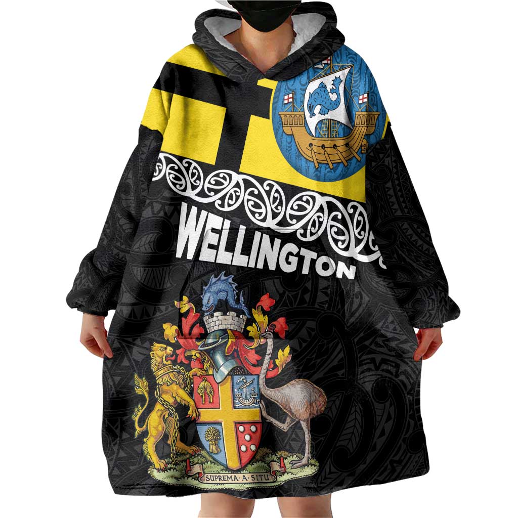 New Zealand Wellington Wearable Blanket Hoodie The Capital's Emblems Flag and Koru Art LT03 - Polynesian Pride