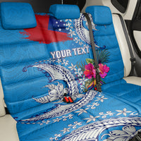 Personalised Samoa Coat Of Arms Back Car Seat Cover Tropical Flower Blue Polynesian Pattern LT03 - Polynesian Pride