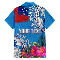 Personalised Samoa Coat Of Arms Family Matching Long Sleeve Bodycon Dress and Hawaiian Shirt Tropical Flower Blue Polynesian Pattern LT03 - Polynesian Pride