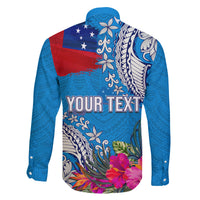 Personalised Samoa Coat Of Arms Family Matching Puletasi Dress and Hawaiian Shirt Tropical Flower Blue Polynesian Pattern LT03 - Polynesian Pride
