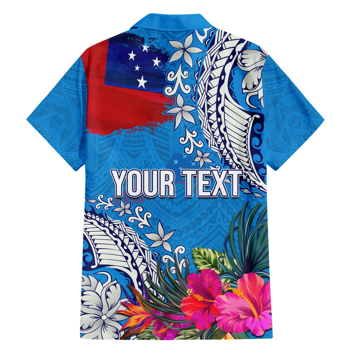 Personalised Samoa Coat Of Arms Hawaiian Shirt Tropical Flower Blue Polynesian Pattern LT03 - Polynesian Pride