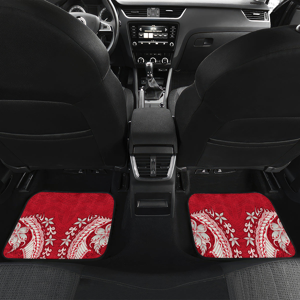 Personalised Samoa Coat Of Arms Car Mats Tropical Flower Red Polynesian Pattern LT03 - Polynesian Pride