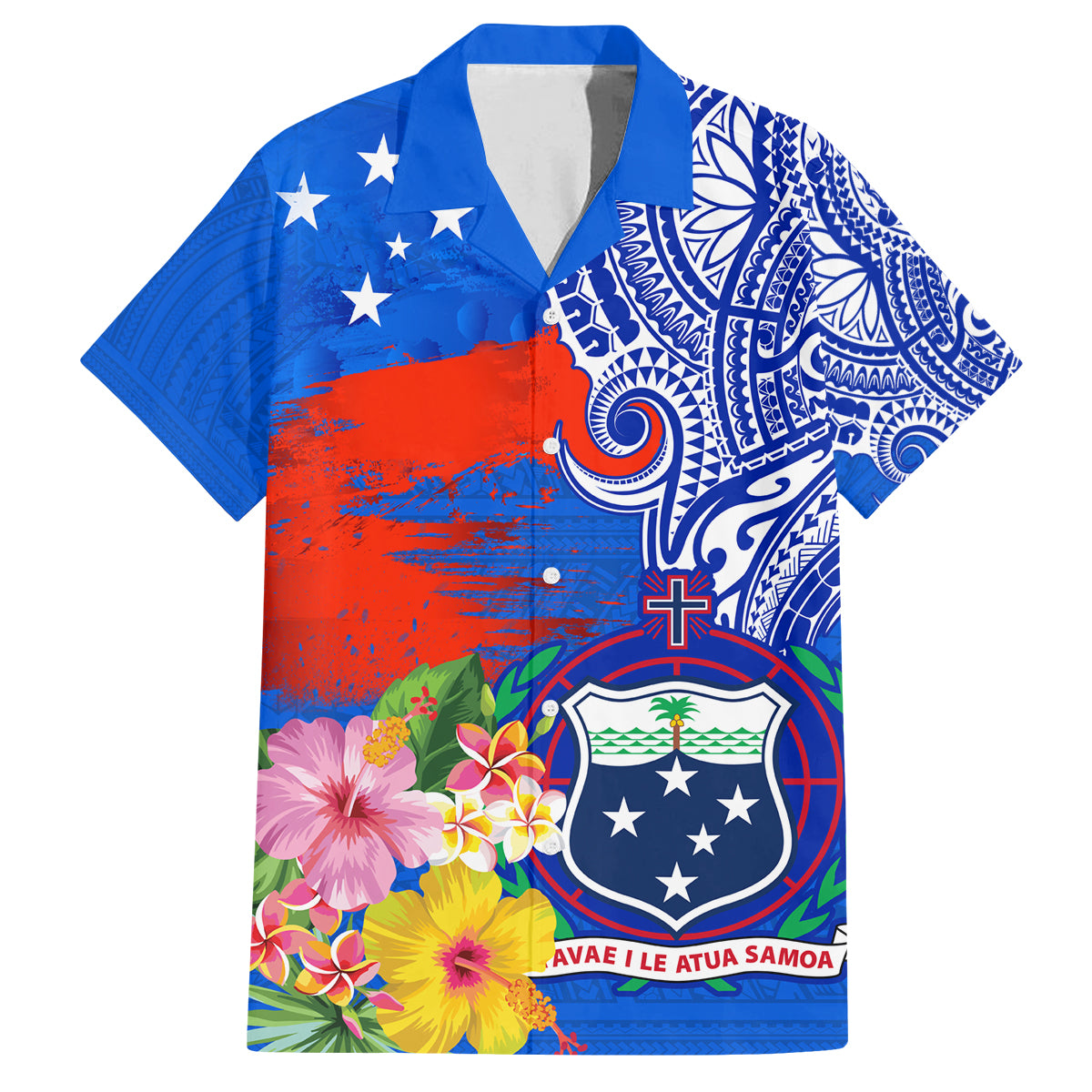 Personalised Samoa Coat Of Arms Family Matching Tank Maxi Dress and Hawaiian Shirt Hibiscus Polynesian Tattoo Pattern LT03 Dad's Shirt - Short Sleeve Blue - Polynesian Pride