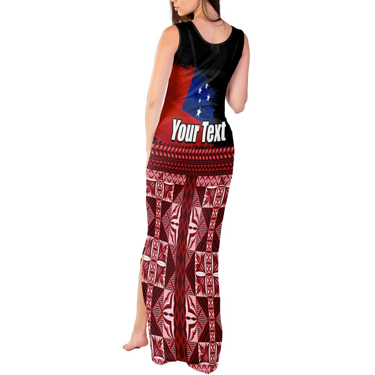 Samoa Flag Day Tank Maxi Dress Siapo Pattern and Ula Fala LT03 - Polynesian Pride