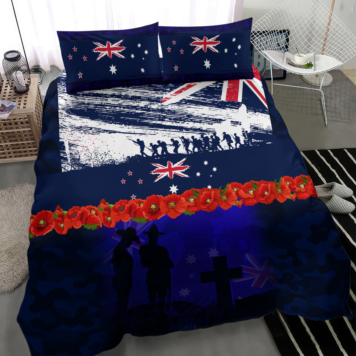 New Zealand and Australia ANZAC Day Bedding Set Lest We Forget Red Poppy Flowers and Soldier LT03 - Polynesian Pride