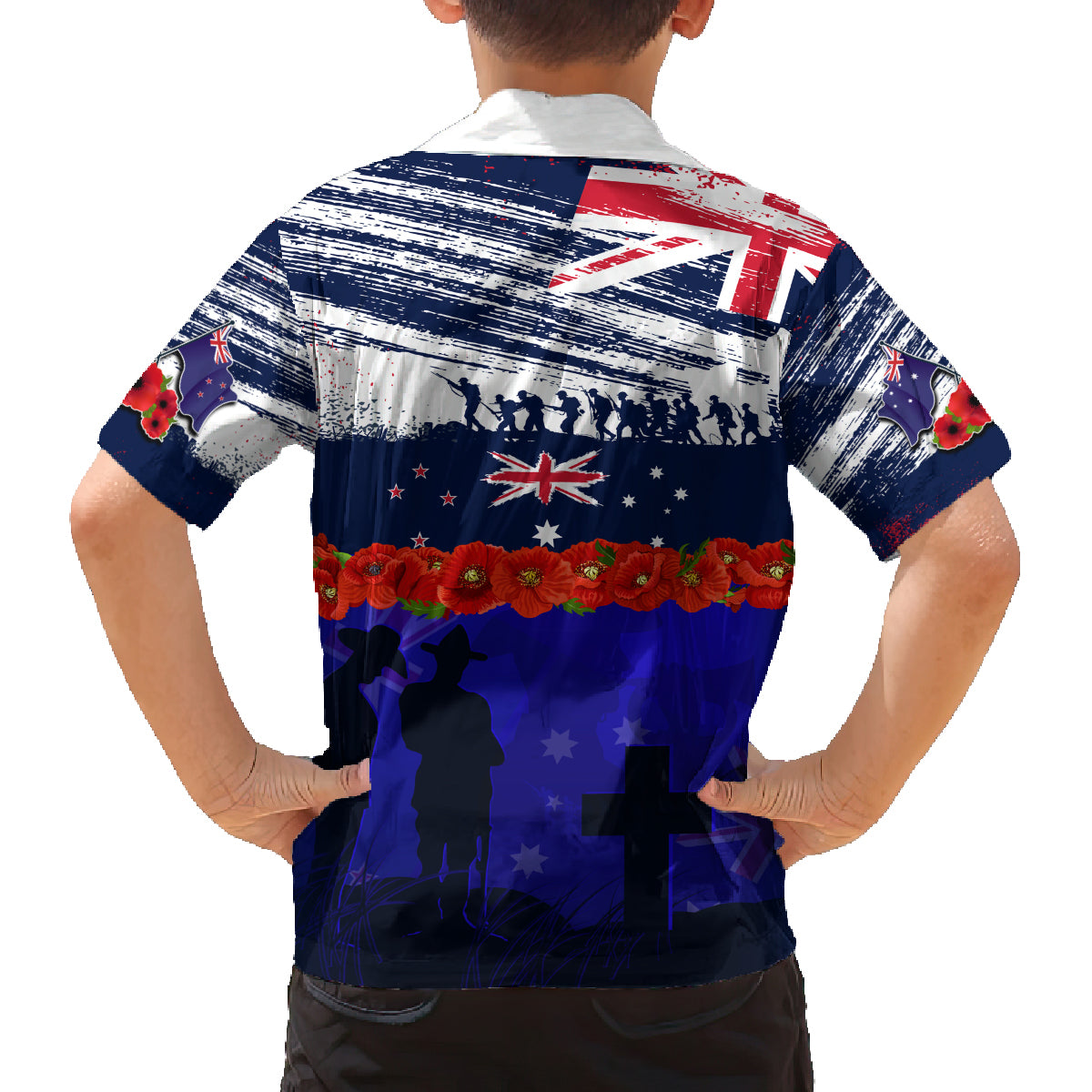 New Zealand and Australia ANZAC Day Family Matching Off Shoulder Maxi Dress and Hawaiian Shirt Lest We Forget Red Poppy Flowers and Soldier LT03 - Polynesian Pride