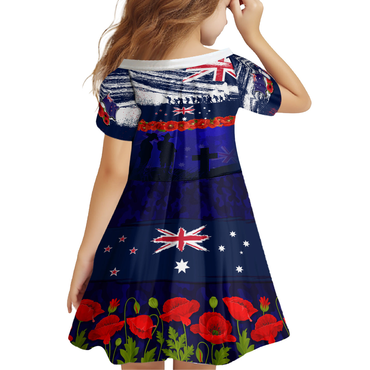 New Zealand and Australia ANZAC Day Family Matching Off Shoulder Maxi Dress and Hawaiian Shirt Lest We Forget Red Poppy Flowers and Soldier LT03 - Polynesian Pride