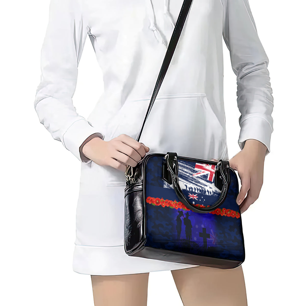 New Zealand and Australia ANZAC Day Shoulder Handbag Lest We Forget Red Poppy Flowers and Soldier LT03 - Polynesian Pride