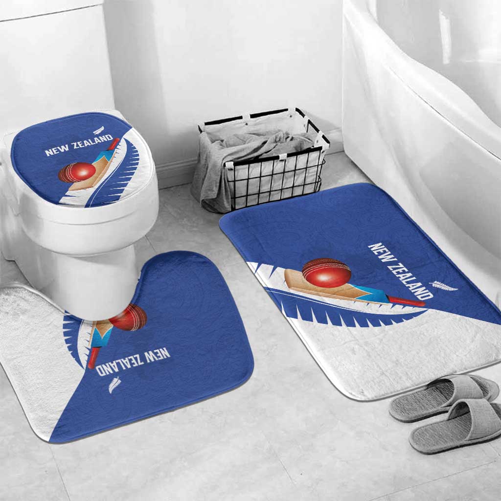 New Zealand Cricket Bathroom Set Kiwi Birds Haka Dance Blue Fern Sporty Style LT03 Mat Set Only (3 pcs) One Size Blue - Polynesian Pride
