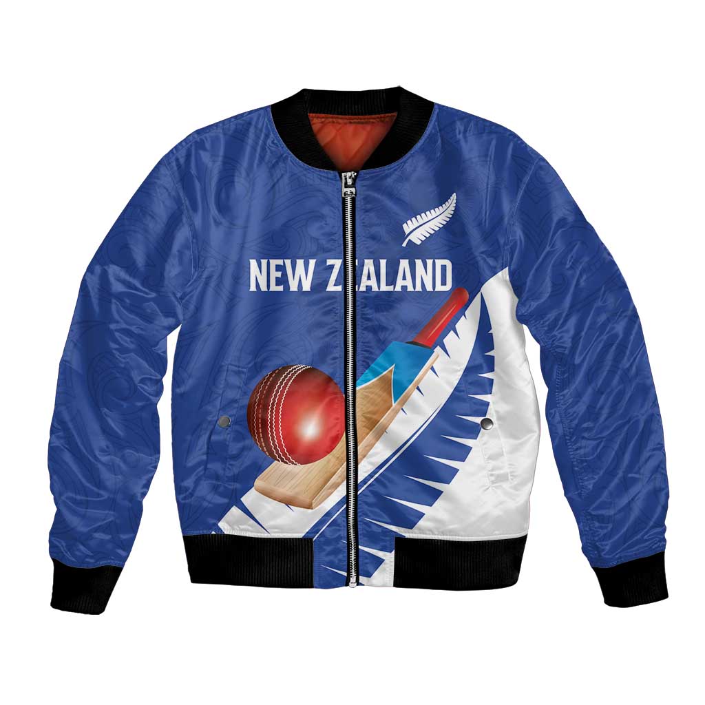 Custom New Zealand Cricket Bomber Jacket Kiwi Birds Haka Dance Blue Fern Sporty Style LT03 Unisex Blue - Polynesian Pride