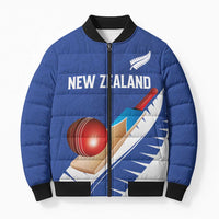 Custom New Zealand Cricket Bomber Puffer Jacket Kiwi Birds Haka Dance Blue Fern Sporty Style LT03 Unisex Blue - Polynesian Pride