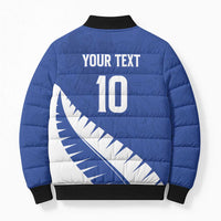 Custom New Zealand Cricket Bomber Puffer Jacket Kiwi Birds Haka Dance Blue Fern Sporty Style LT03 - Polynesian Pride
