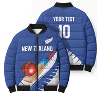 Custom New Zealand Cricket Bomber Puffer Jacket Kiwi Birds Haka Dance Blue Fern Sporty Style LT03 - Polynesian Pride