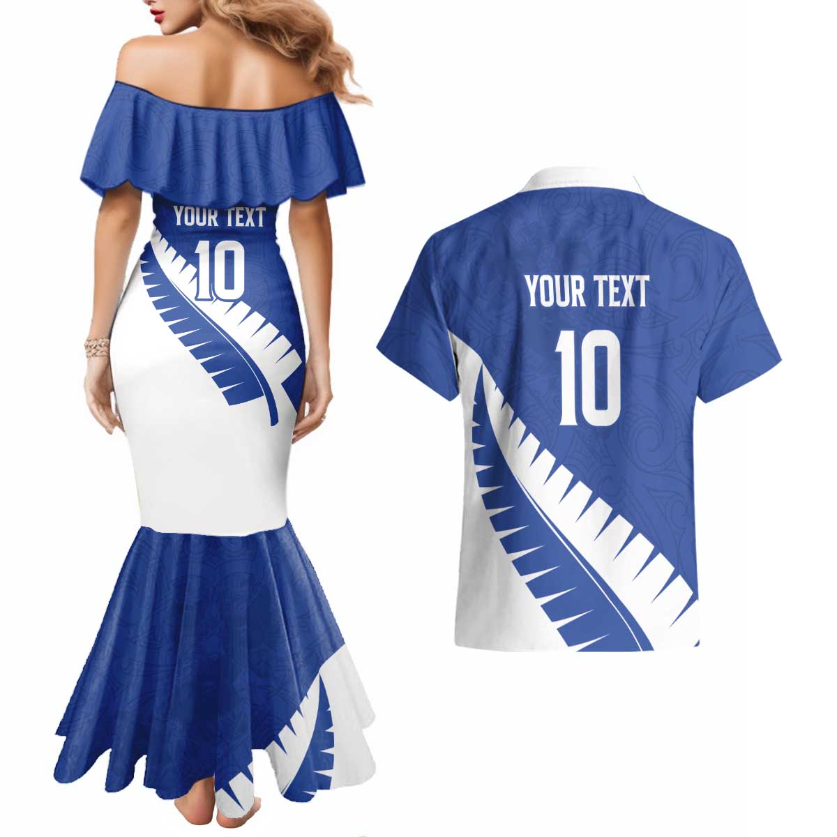Custom New Zealand Cricket Couples Matching Mermaid Dress and Hawaiian Shirt Kiwi Birds Haka Dance Blue Fern Sporty Style LT03 - Polynesian Pride