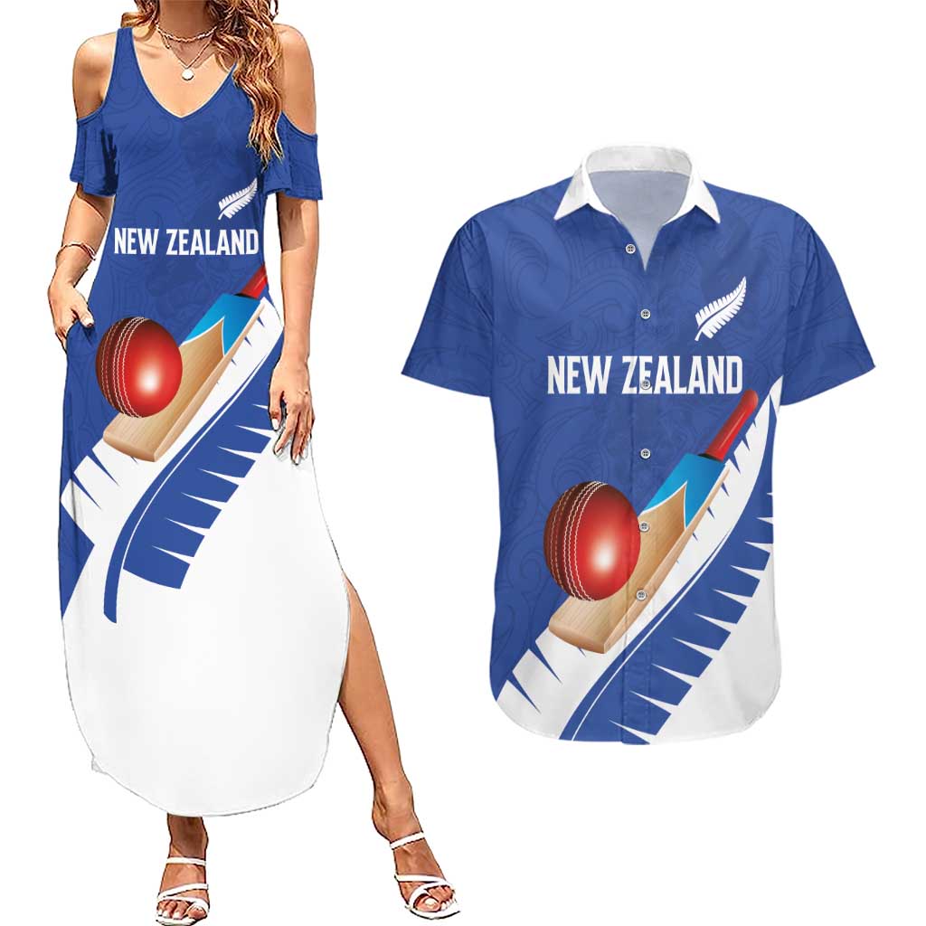 Custom New Zealand Cricket Couples Matching Summer Maxi Dress and Hawaiian Shirt Kiwi Birds Haka Dance Blue Fern Sporty Style LT03 Blue - Polynesian Pride