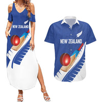 Custom New Zealand Cricket Couples Matching Summer Maxi Dress and Hawaiian Shirt Kiwi Birds Haka Dance Blue Fern Sporty Style LT03 Blue - Polynesian Pride