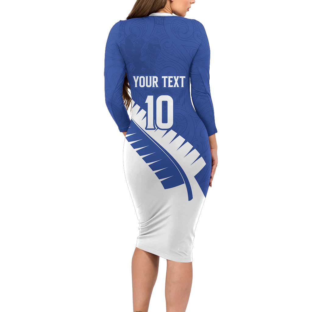 Custom New Zealand Cricket Family Matching Long Sleeve Bodycon Dress and Hawaiian Shirt Kiwi Birds Haka Dance Blue Fern Sporty Style LT03 - Polynesian Pride