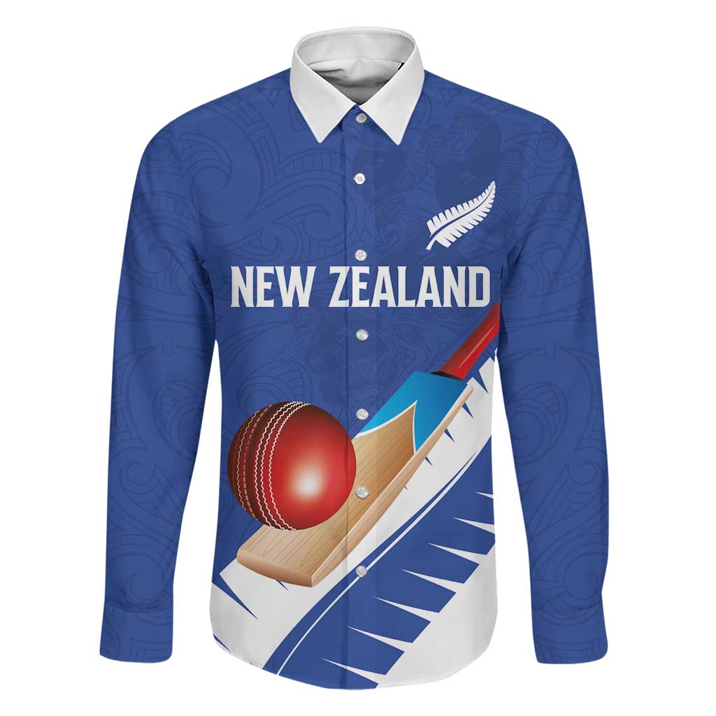 Custom New Zealand Cricket Family Matching Off Shoulder Short Dress and Hawaiian Shirt Kiwi Birds Haka Dance Blue Fern Sporty Style LT03 Dad's Shirt - Long Sleeve Blue - Polynesian Pride