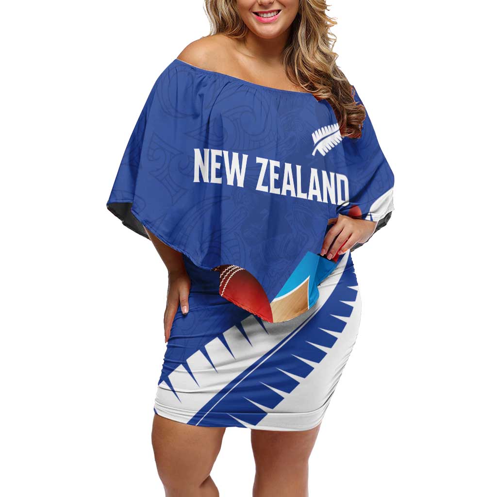 Custom New Zealand Cricket Family Matching Off Shoulder Short Dress and Hawaiian Shirt Kiwi Birds Haka Dance Blue Fern Sporty Style LT03 Mom's Dress Blue - Polynesian Pride