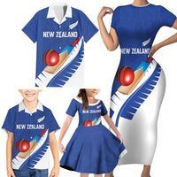 Custom New Zealand Cricket Family Matching Short Sleeve Bodycon Dress and Hawaiian Shirt Kiwi Birds Haka Dance Blue Fern Sporty Style LT03 - Polynesian Pride