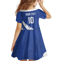 Custom New Zealand Cricket Kid Short Sleeve Dress Kiwi Birds Haka Dance Blue Fern Sporty Style LT03 - Polynesian Pride