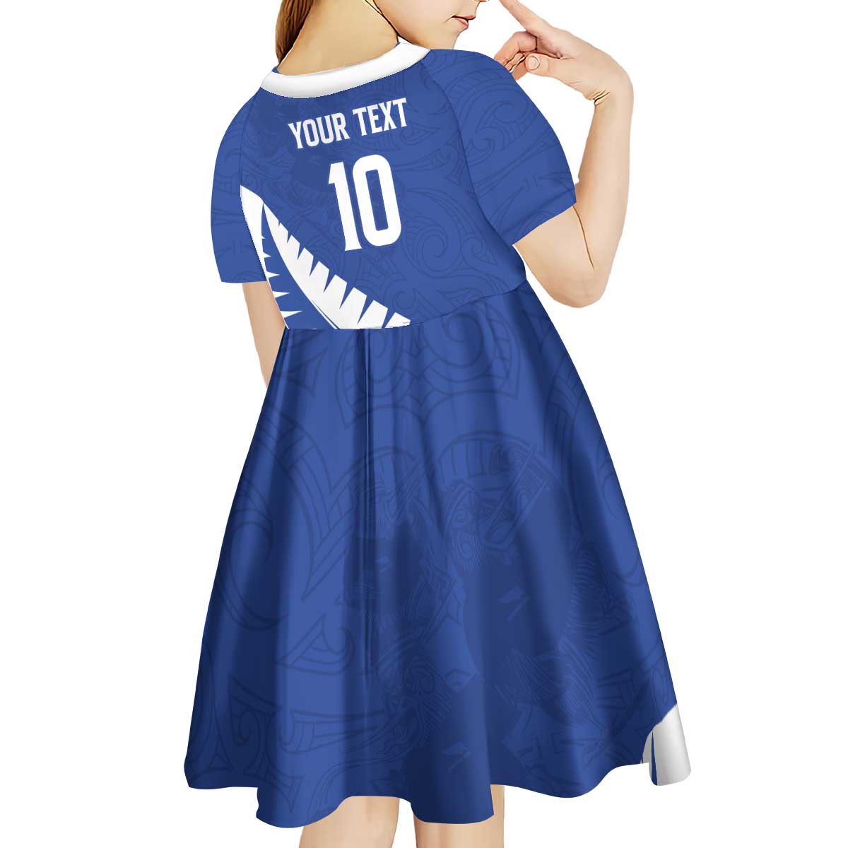 Custom New Zealand Cricket Kid Short Sleeve Dress Kiwi Birds Haka Dance Blue Fern Sporty Style LT03 - Polynesian Pride