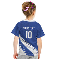 Custom New Zealand Cricket Kid T Shirt Kiwi Birds Haka Dance Blue Fern Sporty Style LT03 - Polynesian Pride