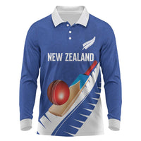Custom New Zealand Cricket Long Sleeve Polo Shirt Kiwi Birds Haka Dance Blue Fern Sporty Style LT03 Blue - Polynesian Pride