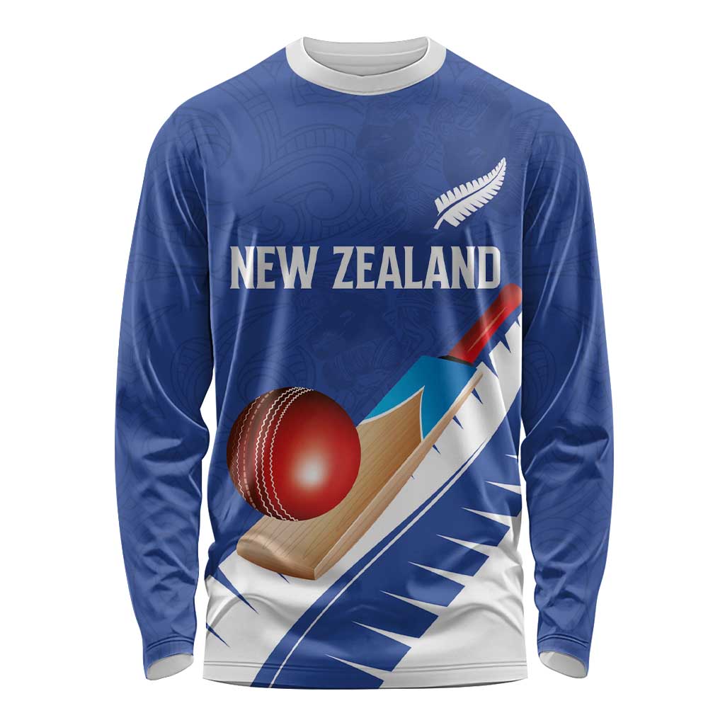 Custom New Zealand Cricket Long Sleeve Shirt Kiwi Birds Haka Dance Blue Fern Sporty Style LT03 Unisex Blue - Polynesian Pride