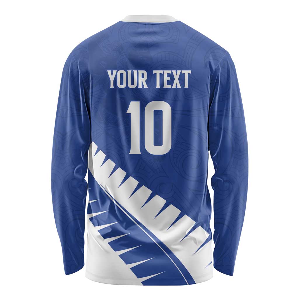 Custom New Zealand Cricket Long Sleeve Shirt Kiwi Birds Haka Dance Blue Fern Sporty Style LT03 - Polynesian Pride