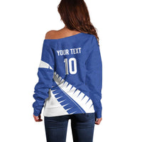 Custom New Zealand Cricket Off Shoulder Sweater Kiwi Birds Haka Dance Blue Fern Sporty Style LT03 - Polynesian Pride