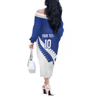 Custom New Zealand Cricket Off The Shoulder Long Sleeve Dress Kiwi Birds Haka Dance Blue Fern Sporty Style LT03 - Polynesian Pride