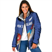 Custom New Zealand Cricket Padded Jacket Kiwi Birds Haka Dance Blue Fern Sporty Style LT03 Women Blue - Polynesian Pride
